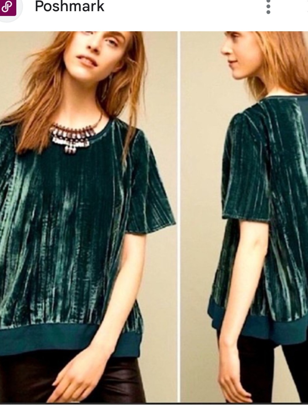 Maeve Emerald Green Velvet Short-Sleeve Top